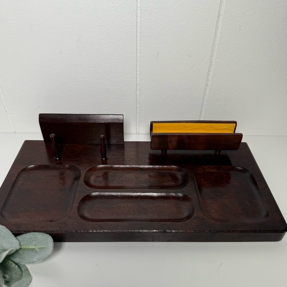 Vintage MCM Wooden Dresser Top Valet Jewelry Organizer Dresser Caddy - Picture 2 of 12